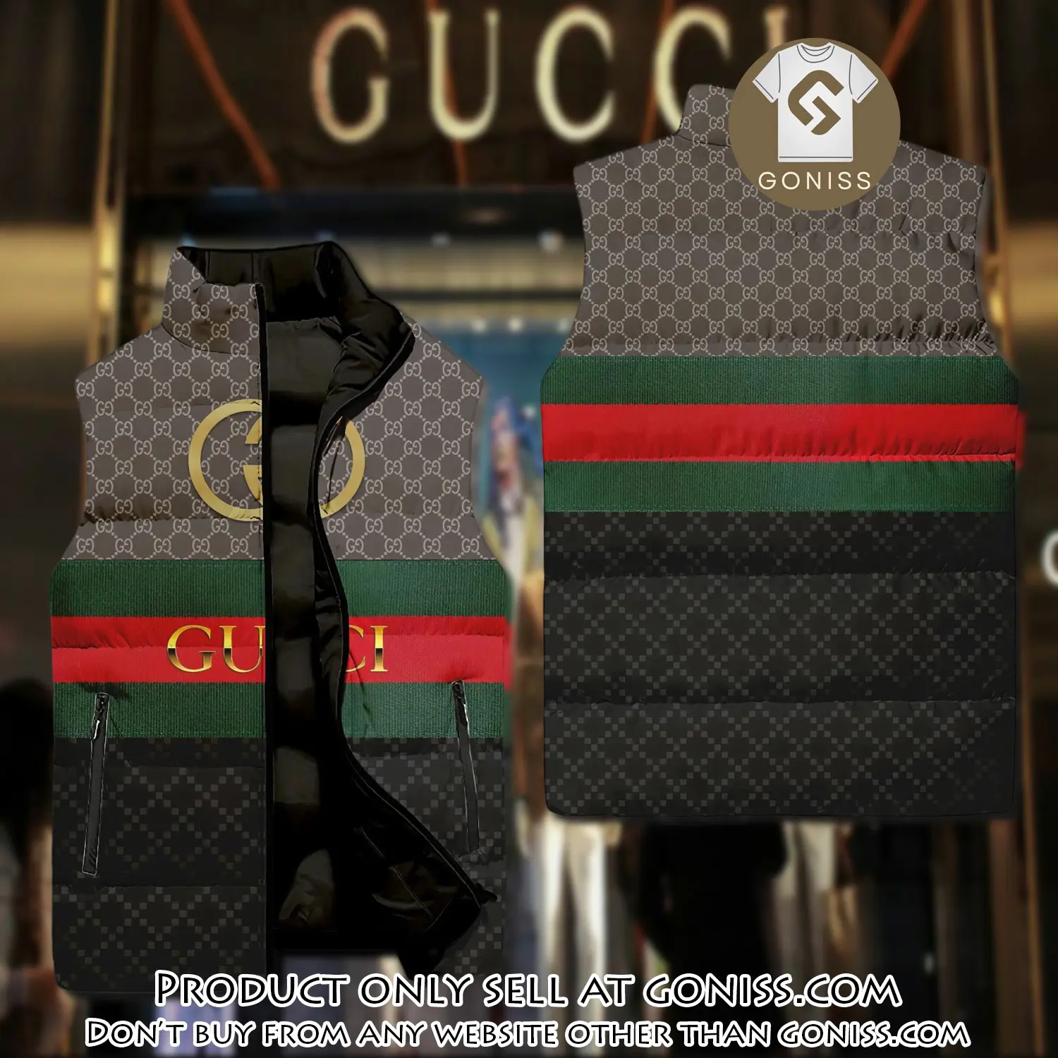 Gucci brown monogram luxury brand 3d sleeveless down jacket gn1010615